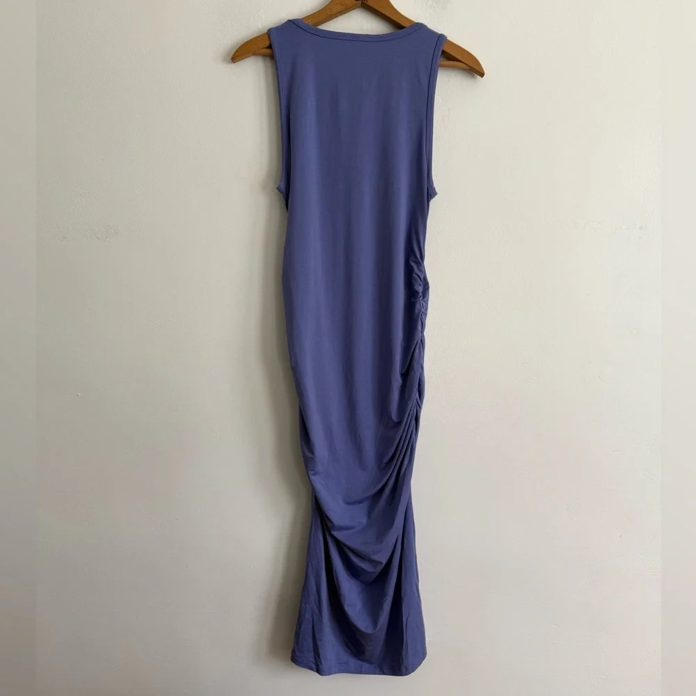 Beyond Yoga Spacedye Gathered Midi Stretch Bodycon Dress Twilight Blue Size M